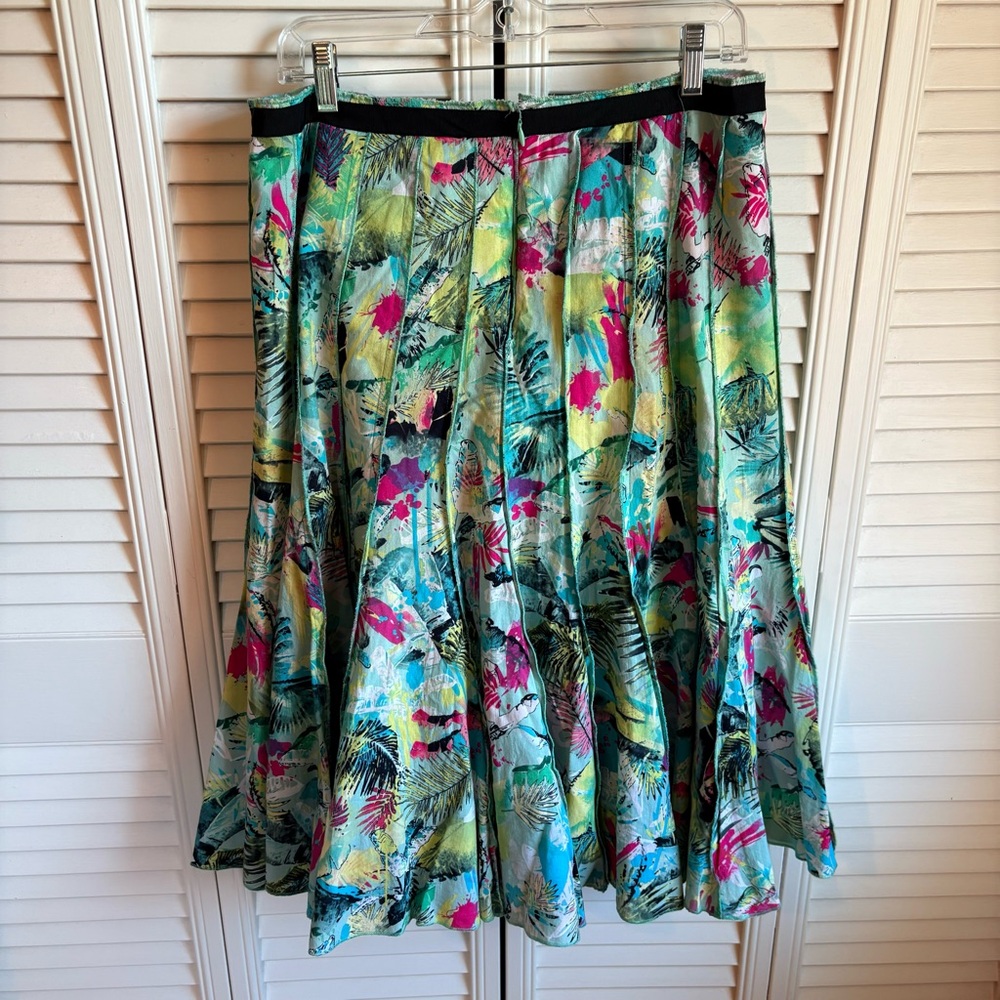 100% COTTON Floral Tropical Print Pleated A-Line Skirt